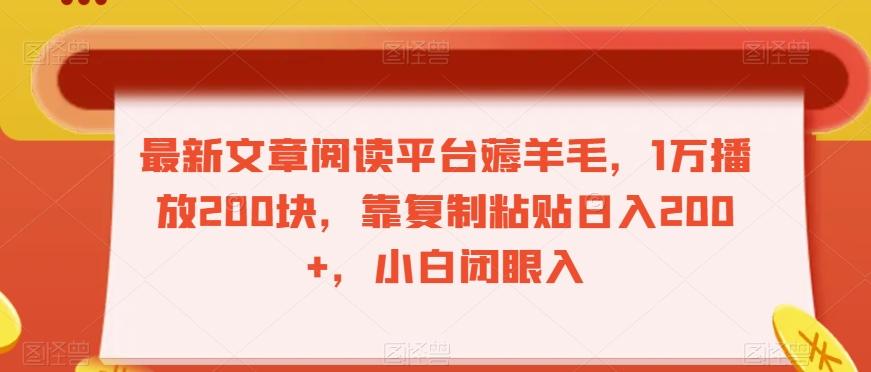 最新文章阅读平台薅羊毛，1万播放200块，靠复制粘贴日入200+，小白闭眼入【揭秘】-kk网创