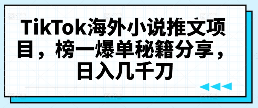 TikTok海外小说推文项目，榜一爆单秘籍分享，日入几千刀-kk网创