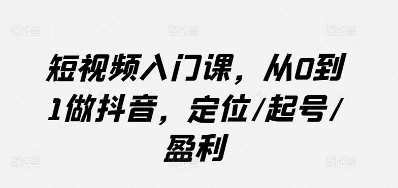 短视频入门课，从0到1做抖音，定位/起号/盈利-kk网创