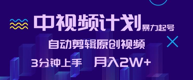 中视频计划暴力起号，自动剪辑原创视频，3分钟上手，月入2W+【揭秘】-kk网创