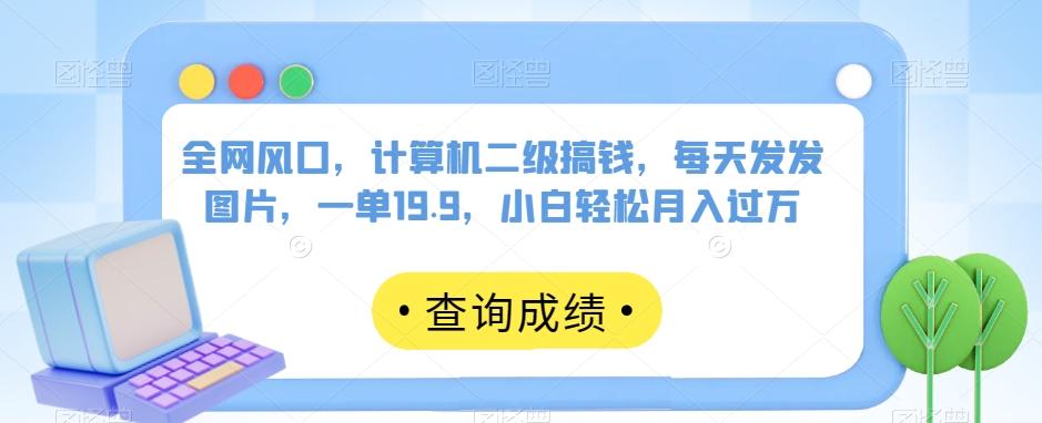 全网风口，计算机二级搞钱，每天发发图片，一单19.9，小白轻松月入过万【揭秘】-kk网创
