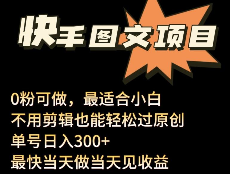 24年最新快手图文带货项目，零粉可做，不用剪辑轻松过原创单号轻松日入300+【揭秘】-kk网创