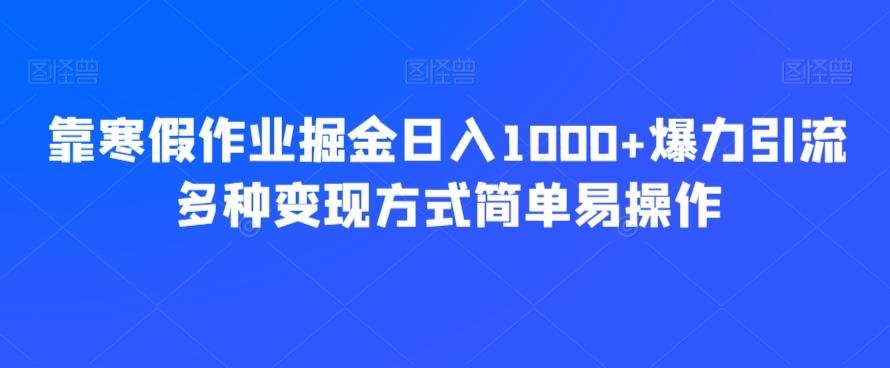 靠寒假作业掘金日入1000+爆力引流多种变现方式简单易操作-kk网创