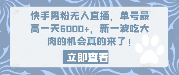快手男粉无人直播，单号最高一天6000+，新一波吃大肉的机会真的来了-kk网创