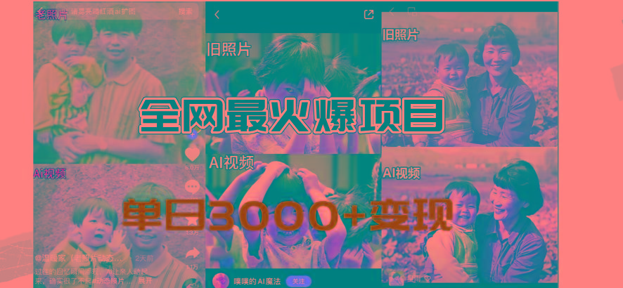 全网爆火的AI让老照片动起来教程，蹭热点日赚3000+，内含免费工具一键…-kk网创