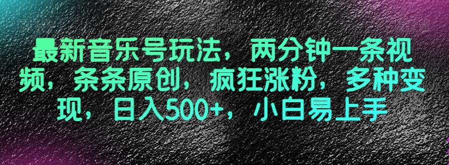 最新音乐号玩法，两分钟一条视频，条条原创，疯狂涨粉，多种变现，日入500+，小白易上手【揭秘】-kk网创