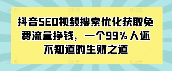 抖音SEO视频搜索优化获取免费流量挣钱，一个99%人还不知道的生财之道-kk网创