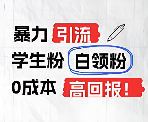 暴力引流学生粉白领粉，吊打以往垃圾玩法，0成本，高回报-kk网创