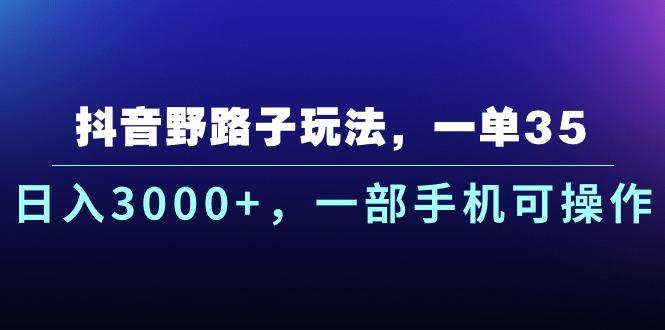 抖音野路子玩法，一单35.日入3000+，一部手机可操作-kk网创