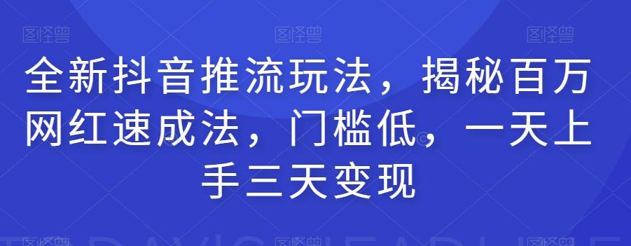全新抖音推流玩法，揭秘百万网红速成法，门槛低，一天上手三天变现-kk网创
