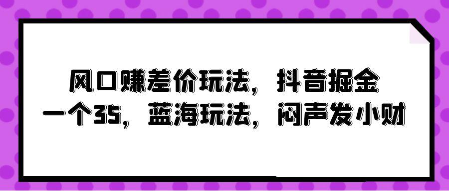 (10022期)风口赚差价玩法，抖音掘金，一个35，蓝海玩法，闷声发小财-kk网创