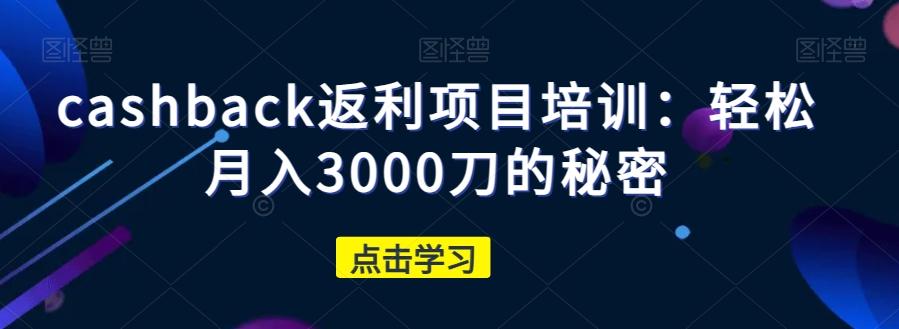 cashback返利项目培训：轻松月入3000刀的秘密-kk网创