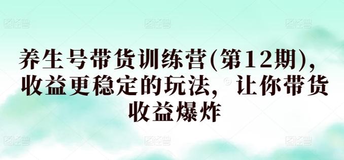 养生号带货训练营(第12期)，收益更稳定的玩法，让你带货收益爆炸-kk网创