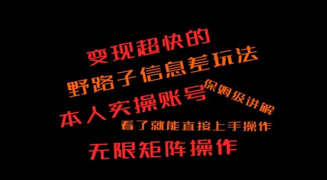 变现超快的野路子信息差玩法，本人实操账号保姆级讲解-kk网创