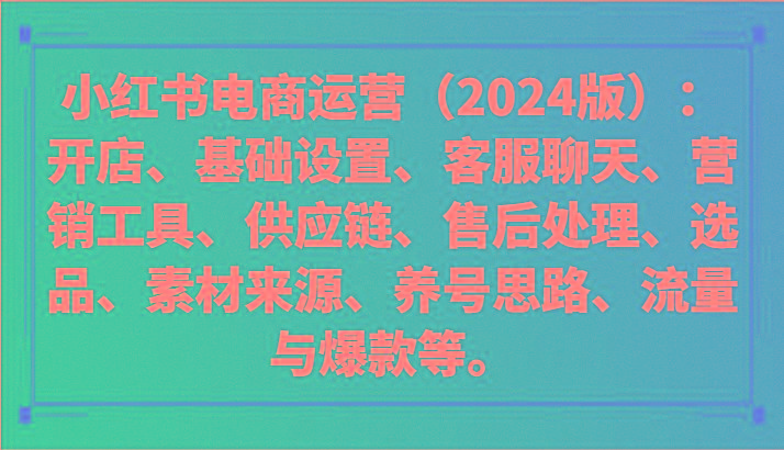 小红书电商运营(2024版)：开店、设置、供应链、选品、素材、养号、流量与爆款等-kk网创