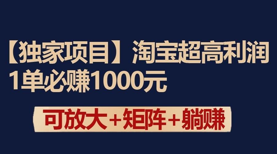 独家淘宝超高利润项目：1单必赚1000元，可放大可矩阵操作-kk网创