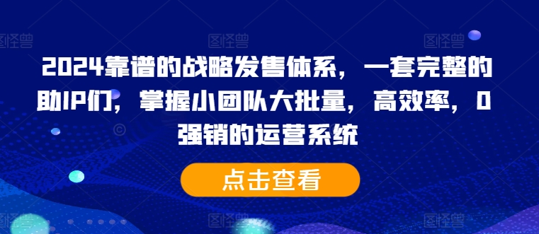 2024靠谱的战略发售体系，一套完整的助IP们，掌握小团队大批量，高效率，0 强销的运营系统-kk网创