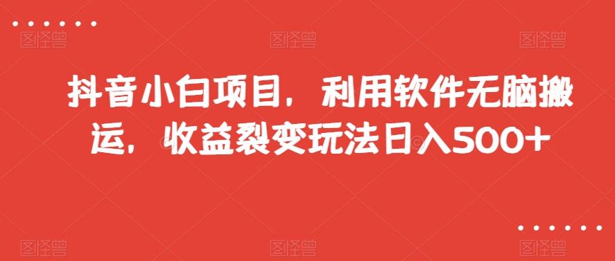 抖音小白项目，利用软件无脑搬运，收益裂变玩法日入500+【揭秘】-kk网创