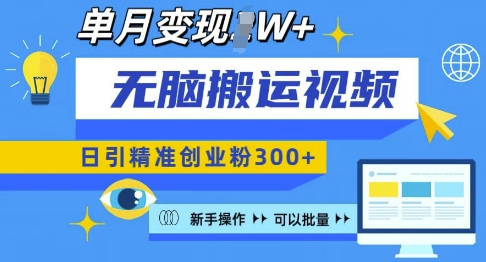 无脑搬运视频号可批量复制，新手即可操作，日引精准创业粉300+，月变现过W 【揭秘】-kk网创