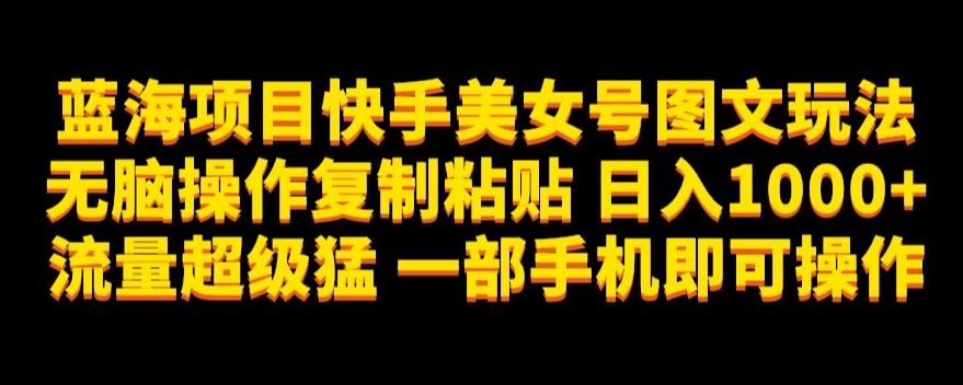 蓝海项目快手美女号图文玩法，无脑操作复制粘贴，日入1000+流量超级猛一部手机即可操作【揭秘】-kk网创