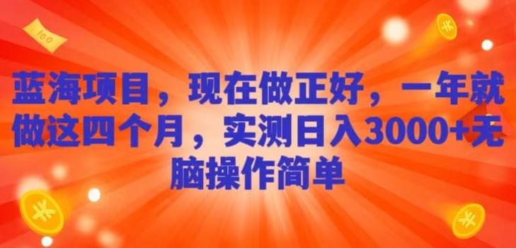 蓝海项目，现在做正好，一年就做这4个月，实测日入3000+，无脑简单操作！-kk网创