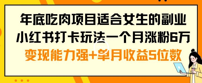 年底吃肉项目适合女生的副业小红书打卡玩法一个月涨粉6万+变现能力强+单月收益5位数【揭秘】-kk网创