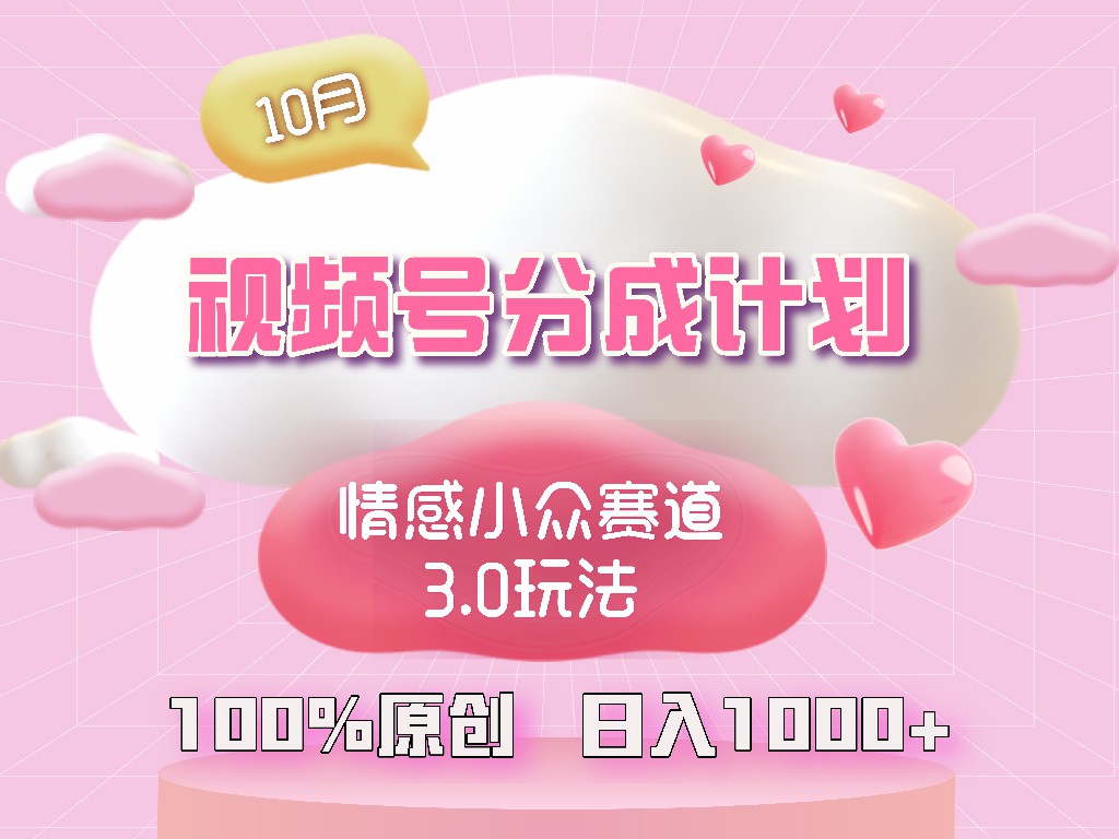 视频号情感小众赛道3.0.纯原创视频，每天1小时，小白易上手-kk网创