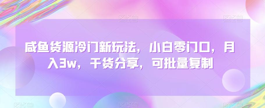 咸鱼货源冷门新玩法，小白零门口，月入3w，干货分享，可批量复制-kk网创