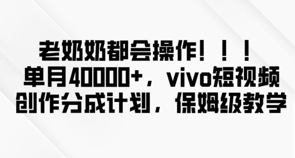 老奶奶都会操作，新平台无脑操作，单月40000+，vivo短视频创作分成计划【揭秘】-kk网创