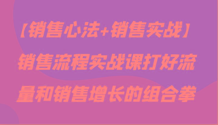 【销售心法+销售实战】销售流程实战课打好流量和销售增长的组合拳-kk网创