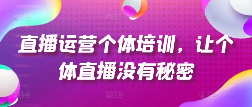 直播运营个体培训，让个体直播没有秘密，起号、货源、单品打爆、投流等玩法-kk网创
