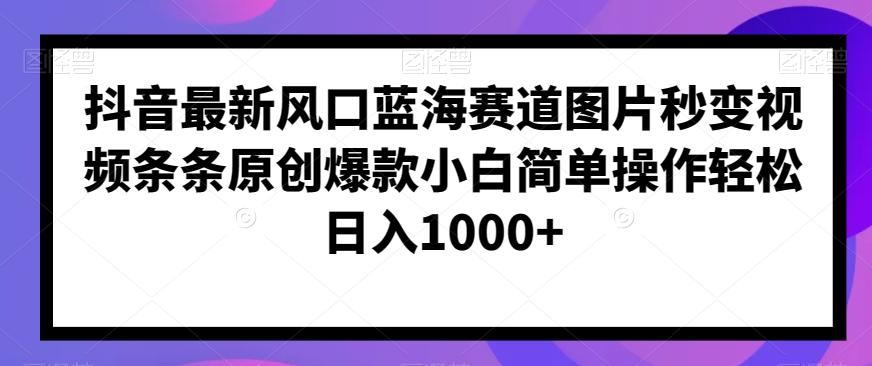 抖音最新风口蓝海赛道图片秒变视频条条原创爆款小白简单操作轻松日入1000+-kk网创
