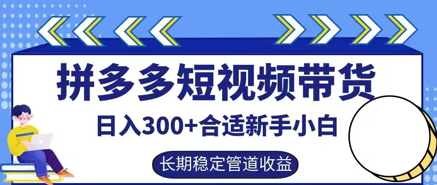 拼多多短视频带货日入300+有长期稳定被动收益，合适新手小白【揭秘】-kk网创