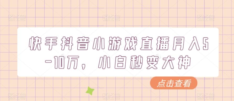 快手抖音小游戏直播月入5-10万，小白秒变大神-kk网创