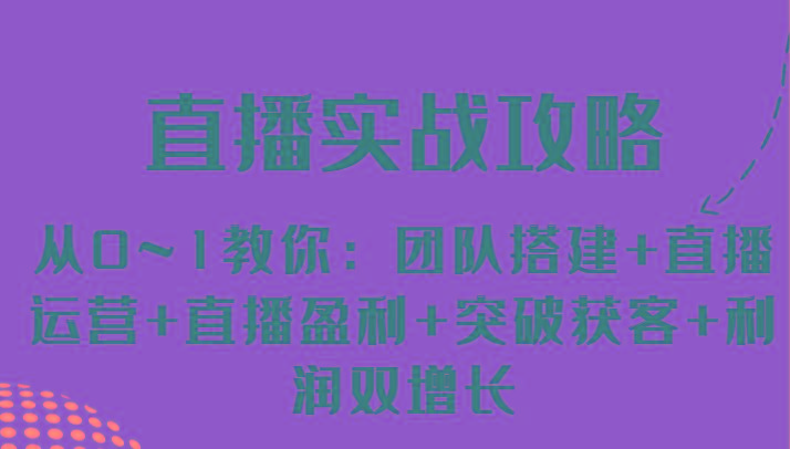 直播实战攻略 从0~1教你：团队搭建+直播运营+直播盈利+突破获客+利润双增长-kk网创
