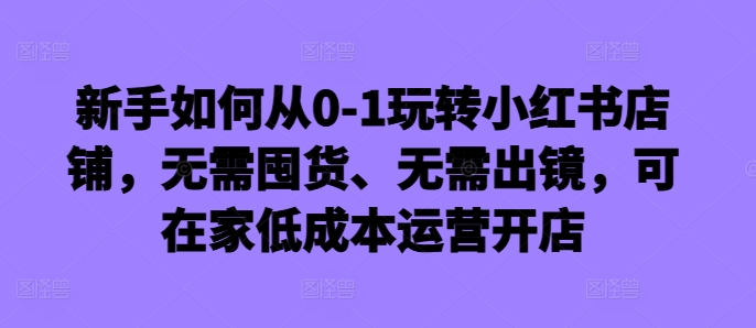 新手如何从0-1玩转小红书店铺，无需囤货、无需出镜，可在家低成本运营开店-kk网创