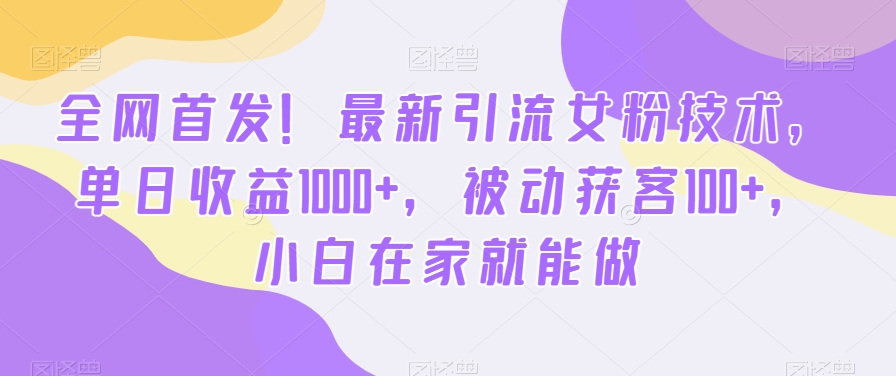 全网首发！最新引流女粉技术，单日收益1000+，被动获客100+，小白在家就能做【揭秘】-kk网创