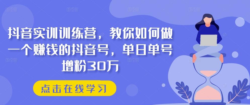 抖音实训训练营，教你如何做一个赚钱的抖音号，单日单号增粉30万-kk网创