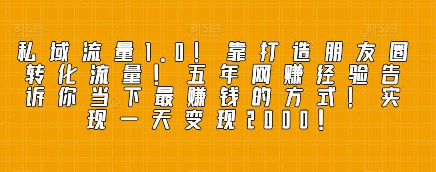 私域流量1.0！靠打造朋友圈转化流量！五年网赚经验告诉你当下最赚钱的方式！实现一天变现2000！-kk网创