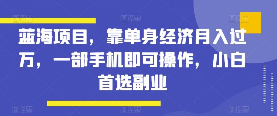 蓝海项目，靠单身经济月入过万，一部手机即可操作，小白首选副业【揭秘】-kk网创
