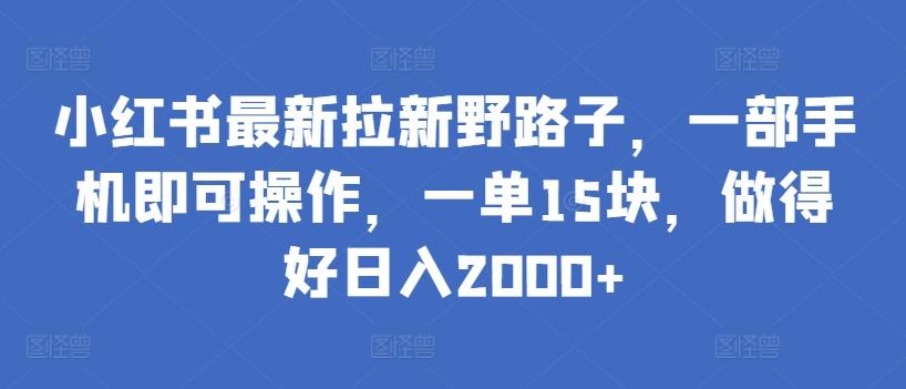 小红书最新拉新野路子，一部手机即可操作，一单15块，做得好日入2000+【揭秘】-kk网创
