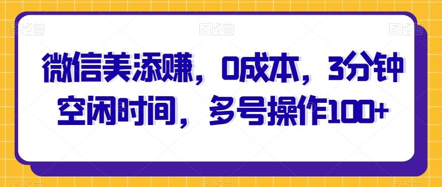 微信美添赚，0成本，3分钟空闲时间，多号操作100+-kk网创