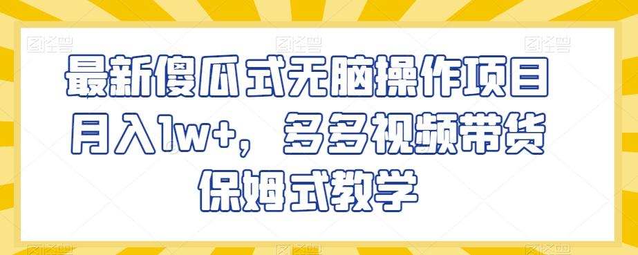 最新傻瓜式无脑操作项目月入1w+，多多视频带货保姆式教学【揭秘】-kk网创