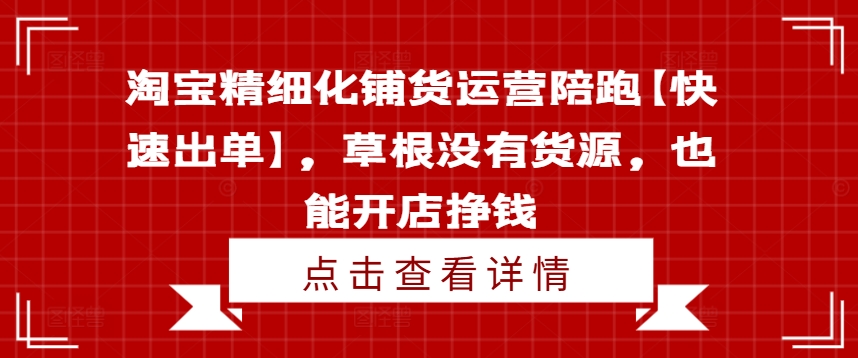 淘宝精细化铺货运营陪跑【快速出单】，草根没有货源，也能开店挣钱-kk网创