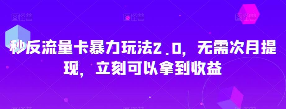 秒反流量卡暴力玩法2.0，无需次月提现，立刻可以拿到收益【揭秘】-kk网创