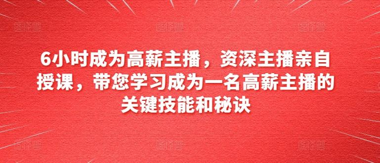6小时成为高薪主播，资深主播亲自授课，带您学习成为一名高薪主播的关键技能和秘诀-kk网创