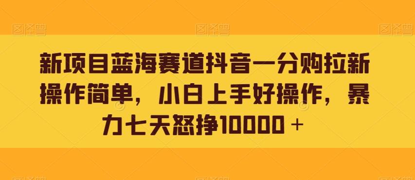 新项目蓝海赛道抖音一分购拉新操作简单，小白上手好操作，暴力七天怒挣10000＋-kk网创