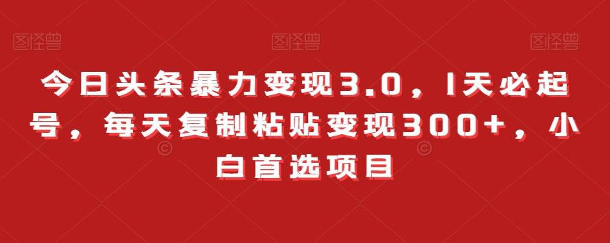 今日头条暴力变现3.0，1天必起号，每天复制粘贴变现300+，小白首选项目-kk网创