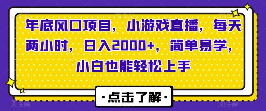 年底风口项目，小游戏直播，每天两小时，日入2000+，简单易学，小白也能轻松上手-kk网创