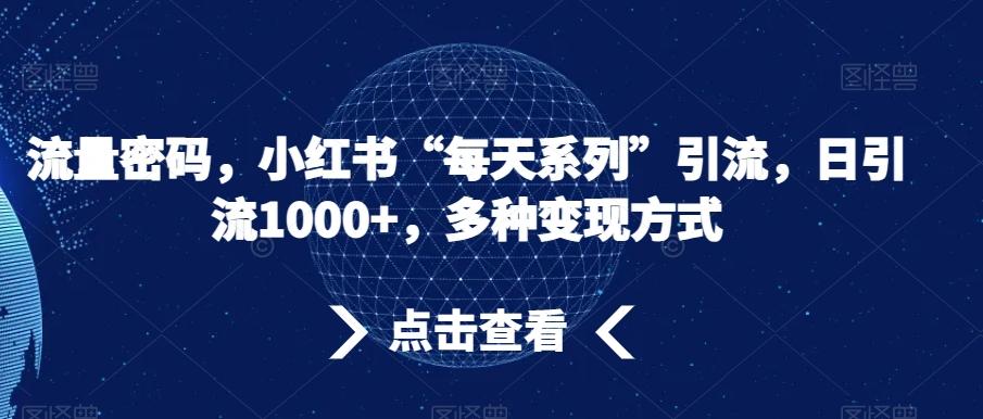 流量密码，小红书“每天系列”引流，日引流1000+，多种变现方式【揭秘】-kk网创